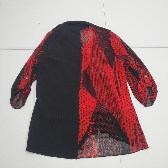 Caleoas Shirt Womens XL Red Black Lace Sheer Tunic Button Front 3/4 Sleeve Boho - Picture 2 of 8